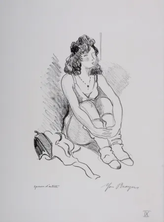 Litografia Brayer - Zizi Jeanmaire assise #IX, 1949 - Hand-signed