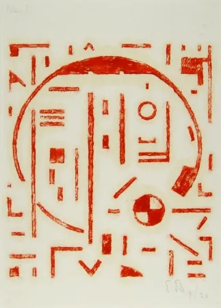 Xilogravura Buchholz - Großer Kreis mit kleinem Kreis rot (Big cercle with small cercle red)