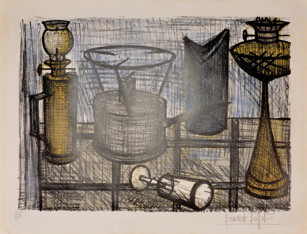 Litografia Buffet - Lampe à pétrole, 1954 - Hand-signed