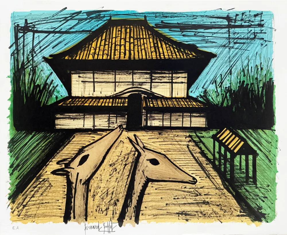 Litografia Buffet - Le cerf à Nara – Sorlier