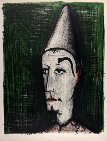 Litografia Buffet - Le Clown sur fond vert