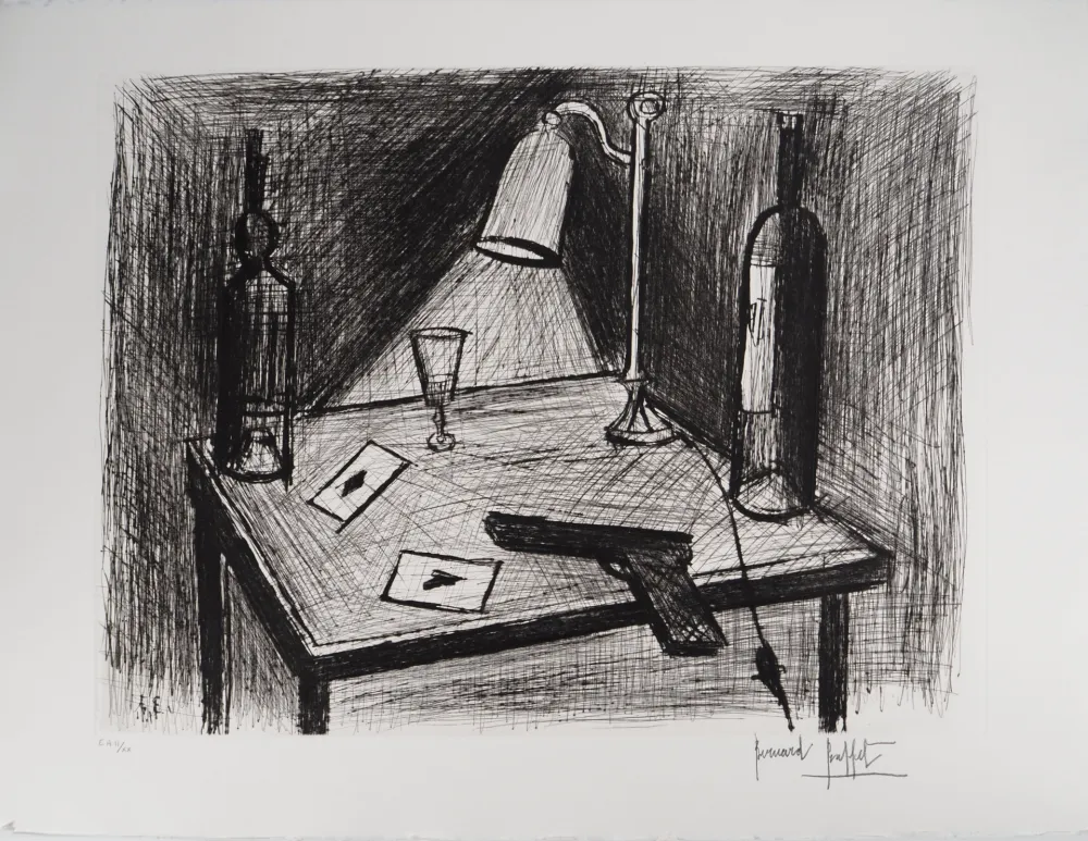 Gravura Buffet - Le jeu de cartes, le pistolet