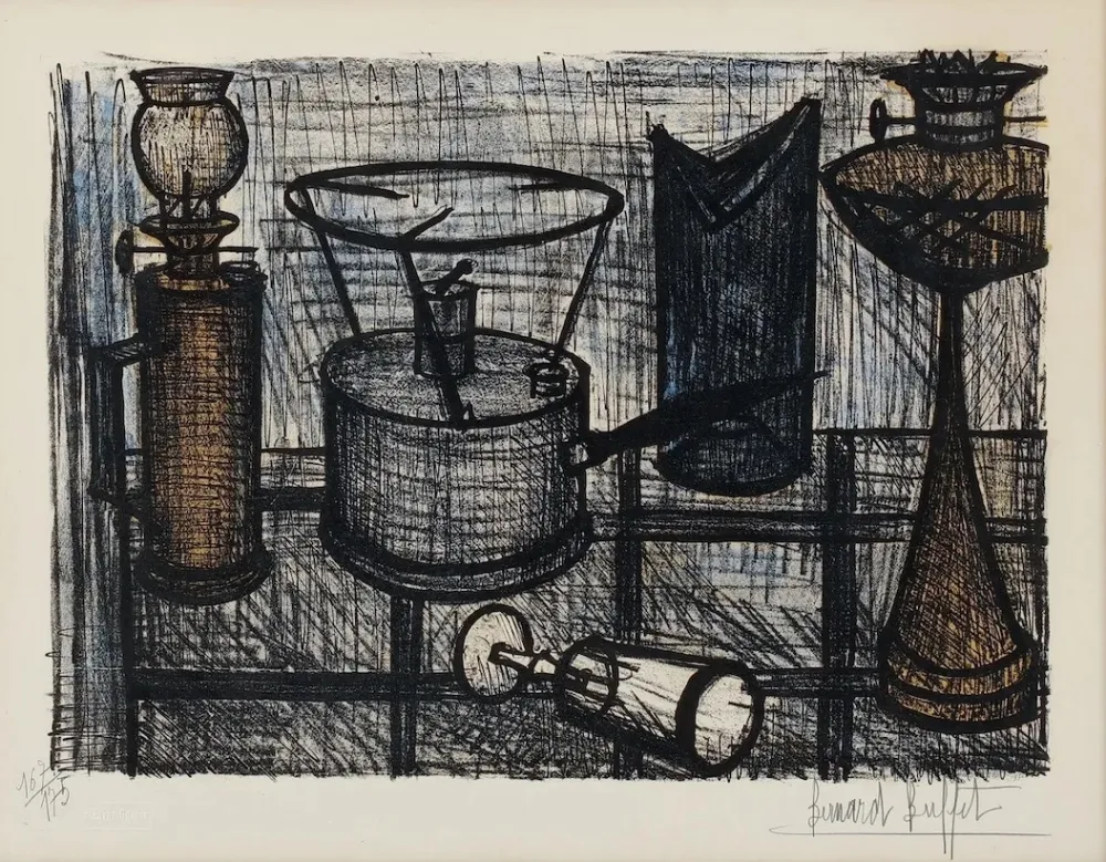 Litografia Buffet - Naturaleza muerta ( lampara de petróleo)