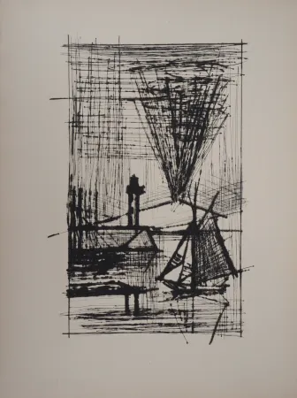 Gravura Buffet - Paysage au voilier et au phare