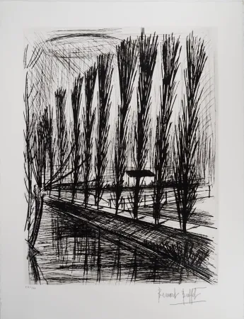 Gravura Buffet - Peupliers au bord du canal