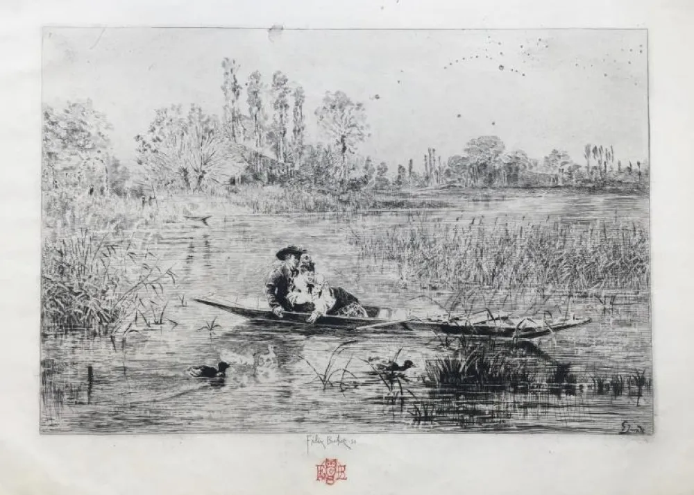 Gravura Buhot - Au fil de l'eau (1875)