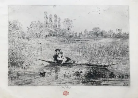 Gravura Buhot - Au fil de l'eau (1875)