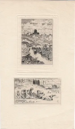 Gravura Buhot - Le puits de la Butte-aux-Cailles [and] Les chiffonniers