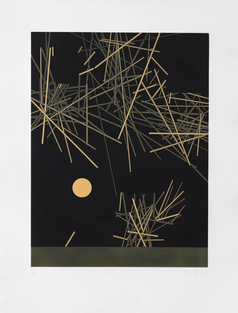 Gravura Bury - Groupe de barres surplombant un petit