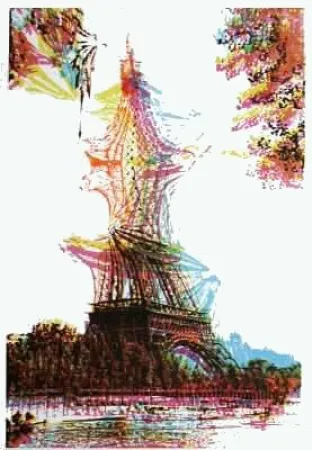 Litografia Bury - Quatre tours Eiffel superposées
