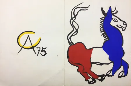 Sem Técnica Calder - L'ÂNE TRICOLORE (BLEU BLANC ROUGE),1975. Carte originale gouachée par Alexander Calder.