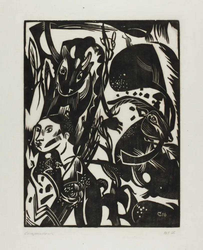 Xilogravura Campendonk - Männliche Halbfigur mit Kuh und Ziege 