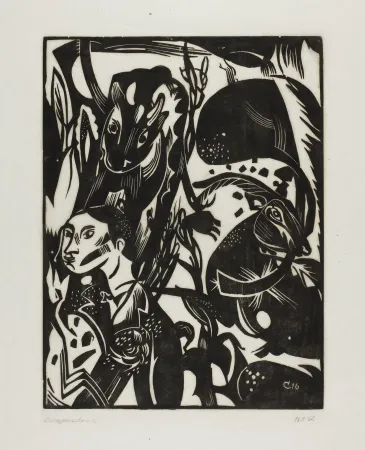 Xilogravura Campendonk - Männliche Halbfigur mit Kuh und Ziege 