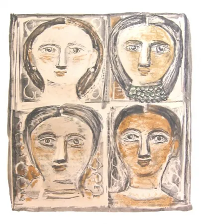 Litografia Campigli - Quattro teste