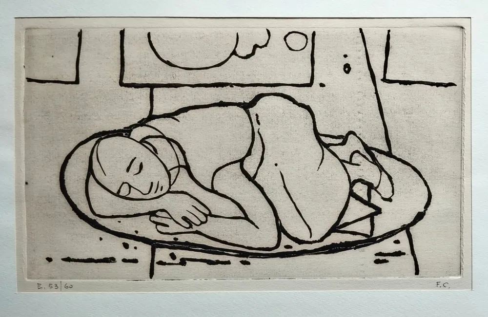 Linogravura Casorati - Figura accovacciata