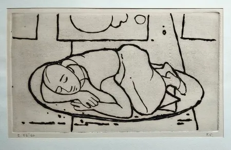 Linogravura Casorati - Figura accovacciata