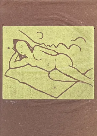 Linogravura Casorati - Nudo sdraiato sulla coperta