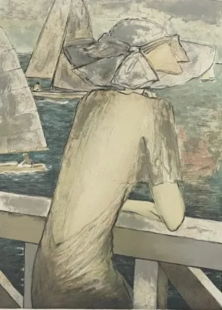 Litografia Cassigneul  -  INCONNUE DEVANT LA MER (1976) CR 126(1976)