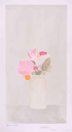 Litografia Cathelin - Bouquet de roses au fond gris - Bouquet of roses on a grey background