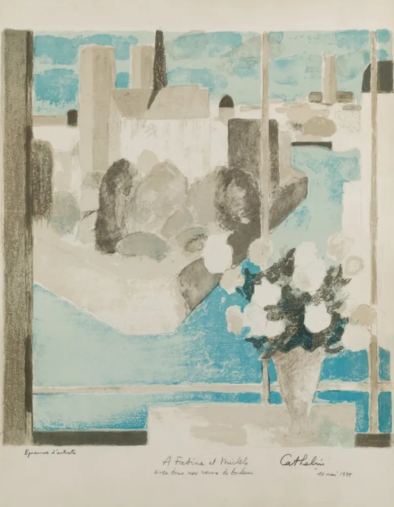Litografia Cathelin - Vase à la fenêtre