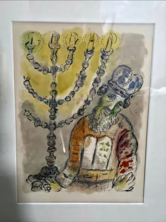 Litografia Chagall - Aaron and the Seven Branched Lampstand Story of Exodus 1966
