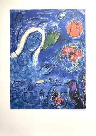 Cartaz Chagall (After) - Amoureux au soleil rouge