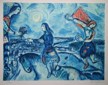Litografia Chagall (After) - Lovers over Paris
