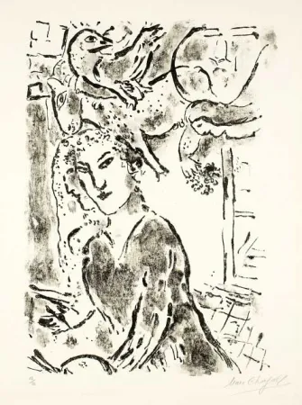 Litografia Chagall - Autoportrait à la fenêtre