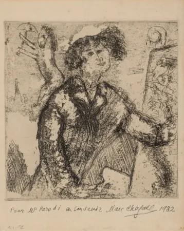 Gravura Chagall - Autoportrait au chevalet (from Chagall et l'Ame Juive)