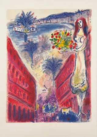 Litografia Chagall - Avenue de la victoire à Nice