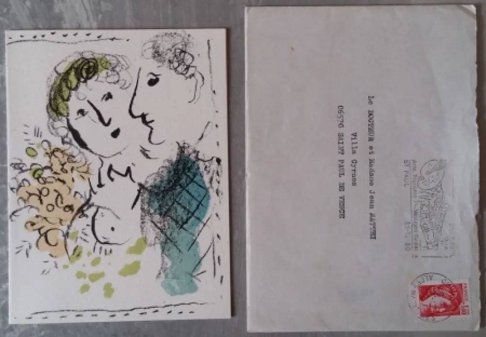 Litografia Chagall - Carte de voeux 1980