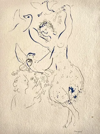 Estêncil Chagall -  Dancing girl with birds , Lithograph and Stencil, Jacomet, 1958 