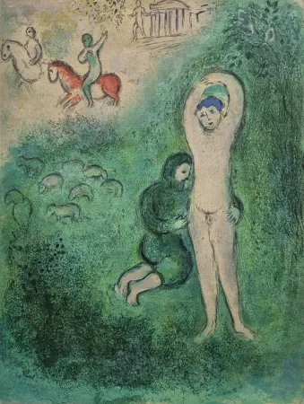 Litografia Chagall - Daphins and Gnathon