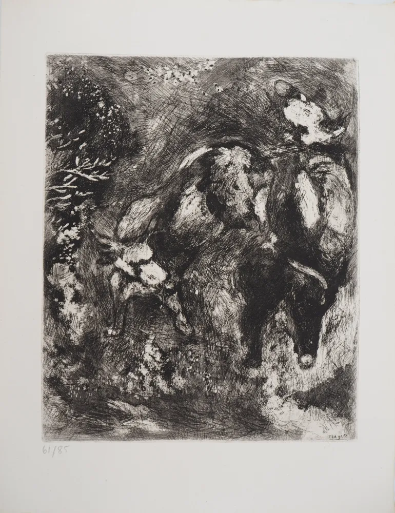 Gravura Chagall - Deux taureaux et une grenouille