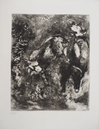 Gravura Chagall - Deux taureaux et une grenouille