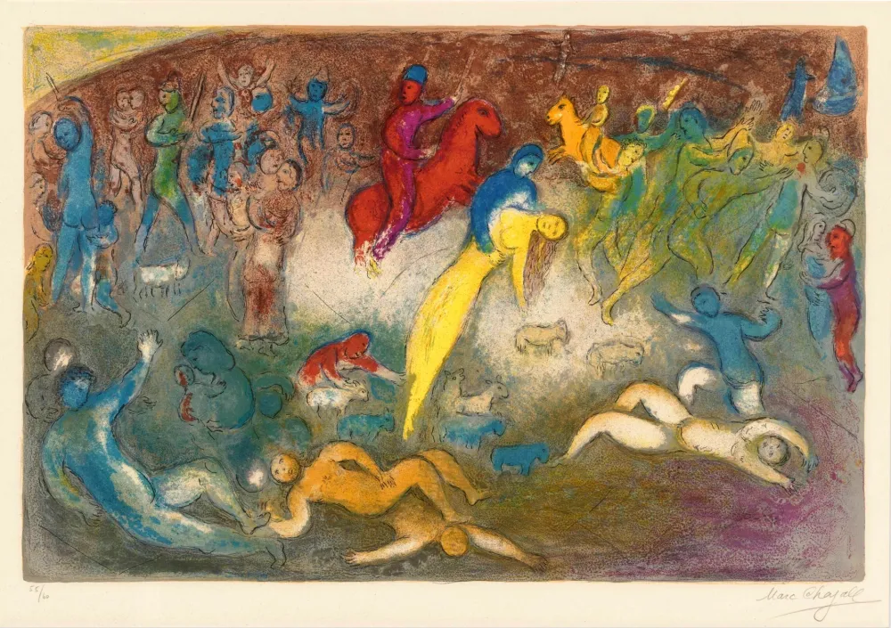 Litografia Chagall - Enlèvement de Chloé (Chloe is carried off by the Methymneans)