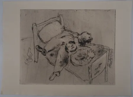 Gravura Chagall - Etendus sur le lit