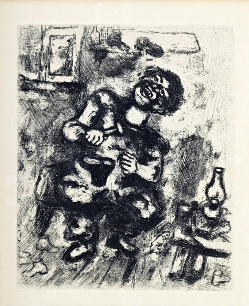 Gravura Chagall - Fables de la Fontaine : Le savetier et le financier, 1952