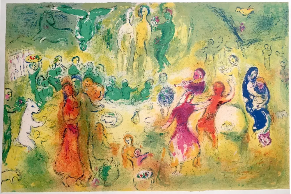 Litografia Chagall - FESTIN NUPTIAL DANS LA GROTTE DES NYMPHES (Daphnis & Chloe - 1961)