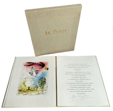 Litografia Chagall - G. Pompidou. LA POÉSIE. Lithographie originale en couleurs de Marc Chagall (1976)