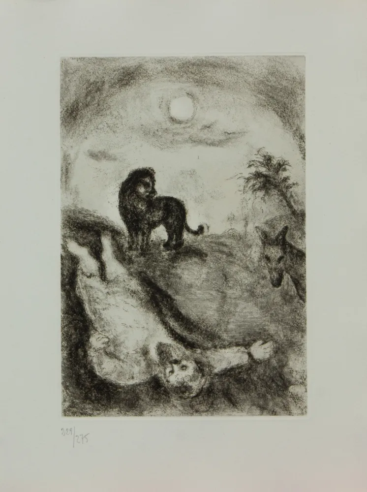 Gravura Chagall - LA BIBLE ( PROPHETE TUE PAR UN LION )