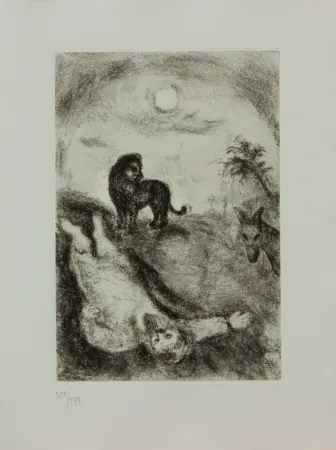 Gravura Chagall - LA BIBLE ( PROPHETE TUE PAR UN LION )