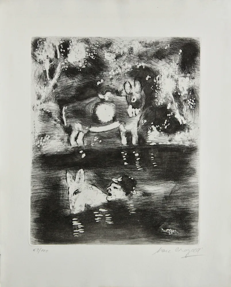 Gravura Chagall - L'Ane chargé d'eponges et l'Ane chargé de sel