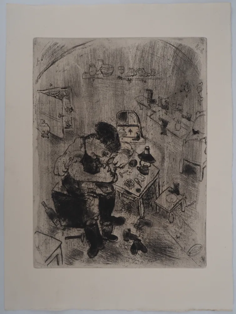 Gravura Chagall - L'atelier du fabricant de souliers (Maxime Téliatnikov, savetier)