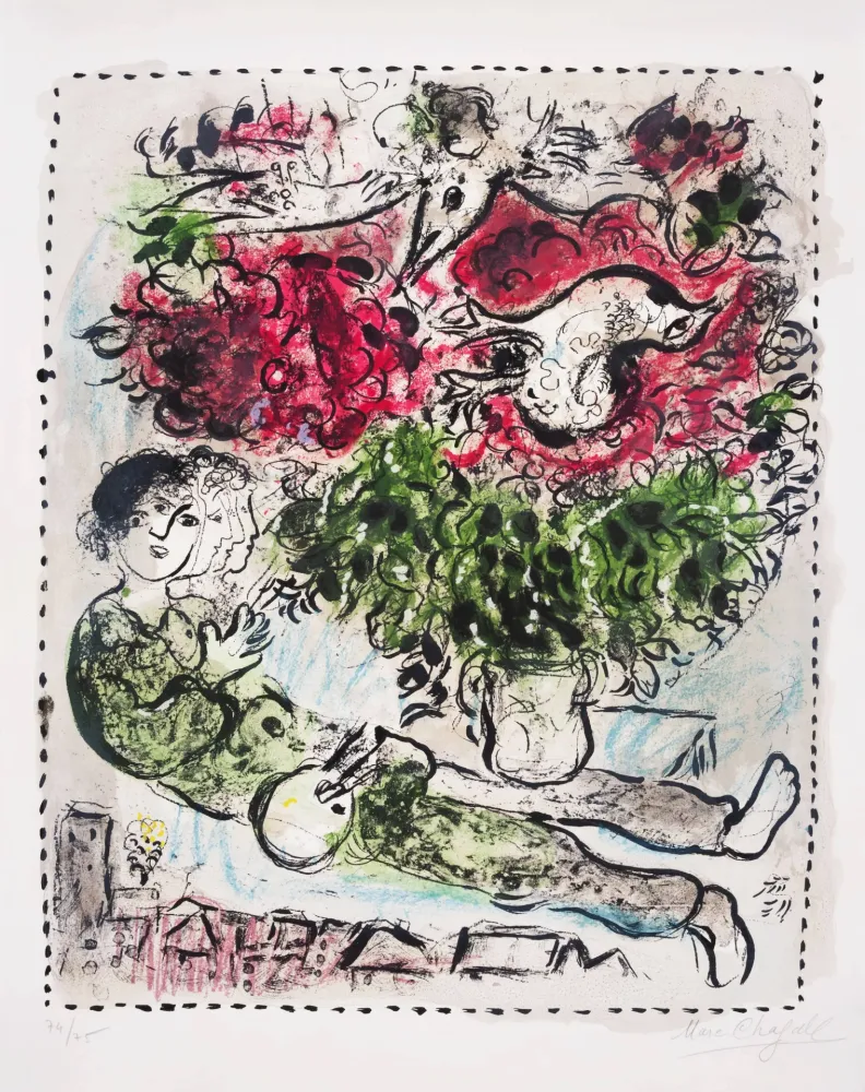 Litografia Chagall - Le bouquet du peintre (The Painter’s Bouquet)