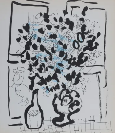 Litografia Chagall - Le bouquet noir et bleu