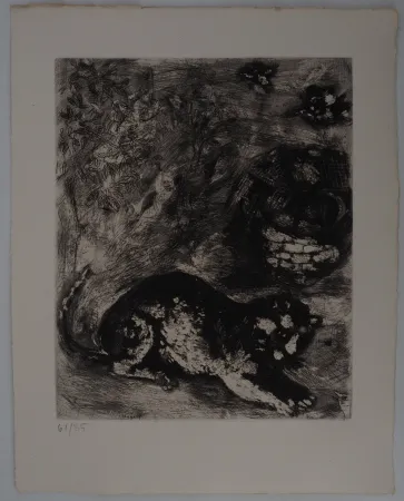 Gravura Chagall - Le chat et les deux moineaux