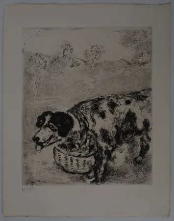 Gravura Chagall - Le chien au panier (Le chien qui porte à son cou le dîner de son maître)