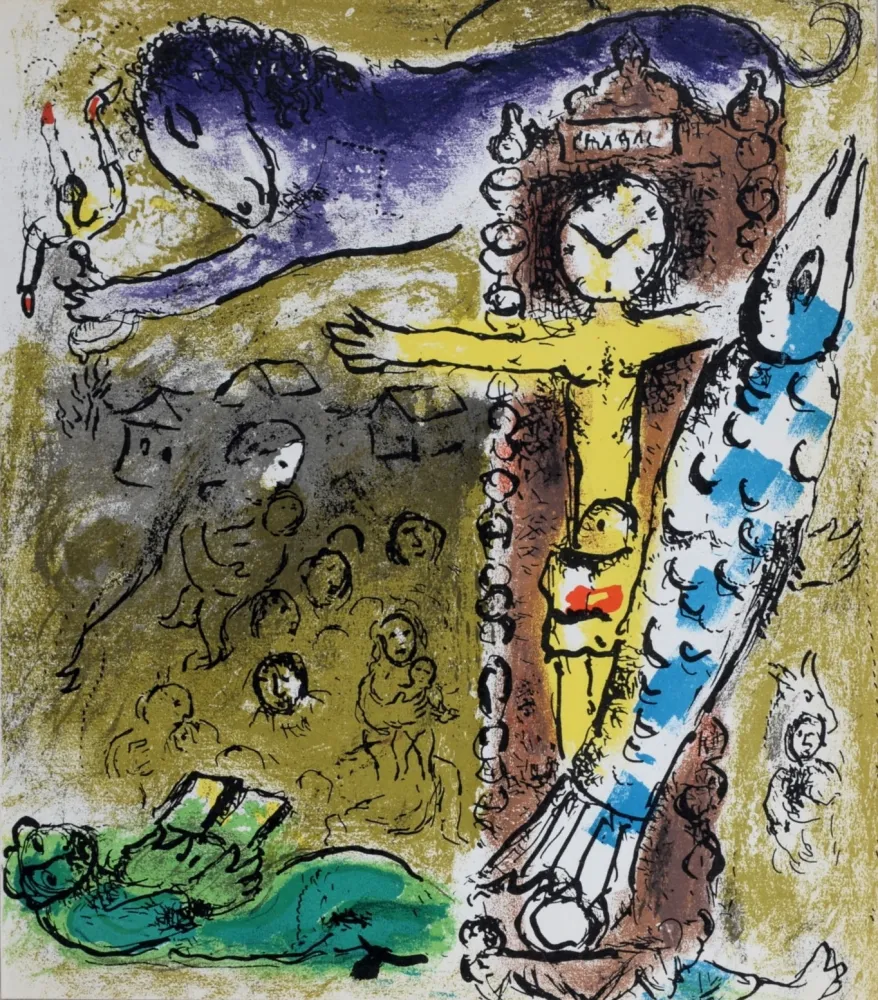Litografia Chagall - Le Christ à l'horloge