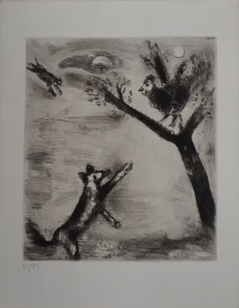 Gravura Chagall - Le coq et le renard